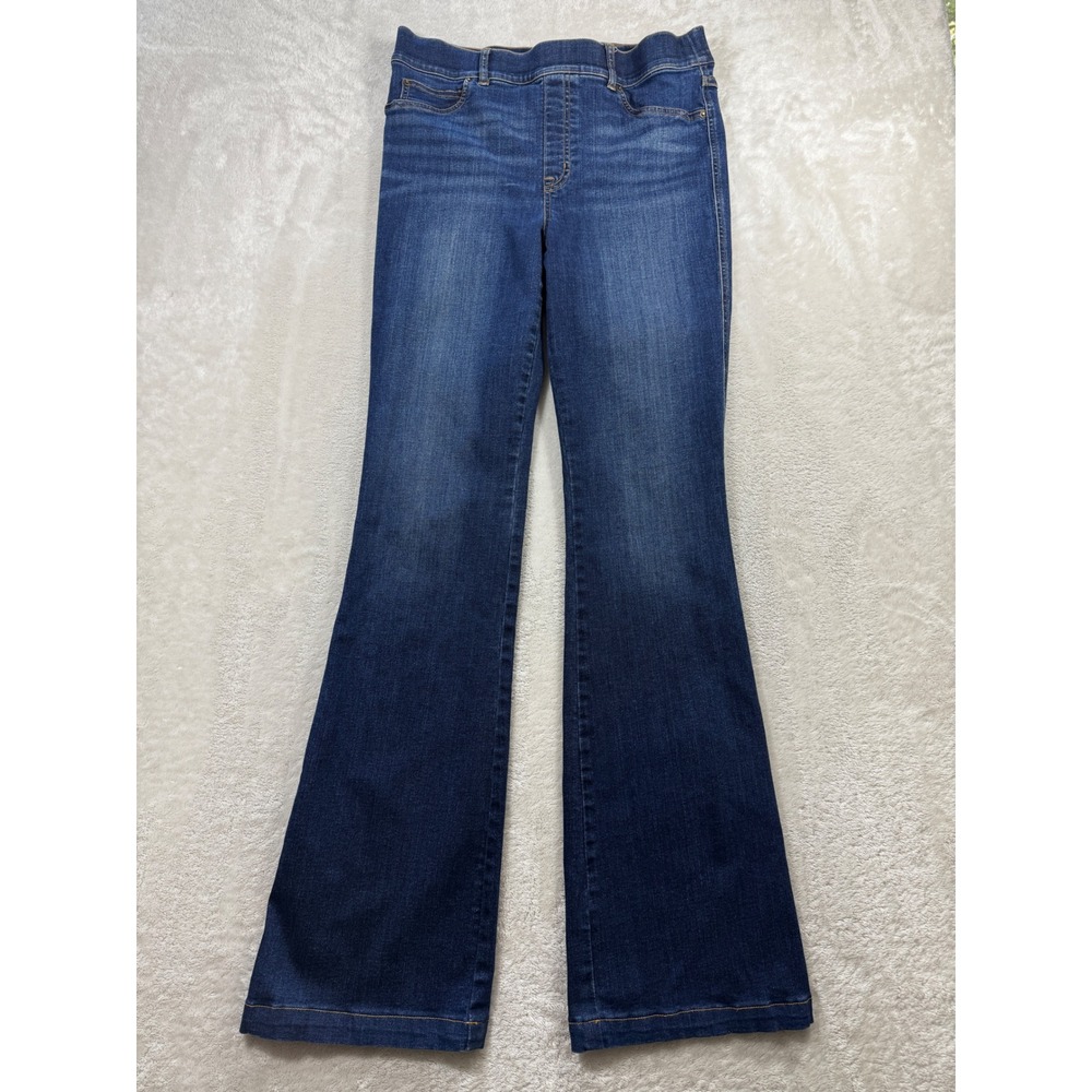 Spanx Womens Flare Tall Pull On Blue Denim Jeans L Tall Meas: 32x35